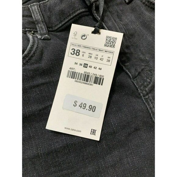 Zara Womens New Solid Black Mid Rise Skinny Jeans Denim 6 Small - Picture 4 of 10